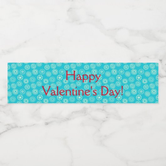 Gelukkig Valentijnsdag | Aqua en witte harten Waterfles Etiket (Enkel label)