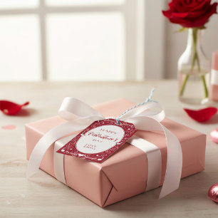 Gelukkig Valentijnsdag Cadeaubijschrift met Harten Cadeaulabel