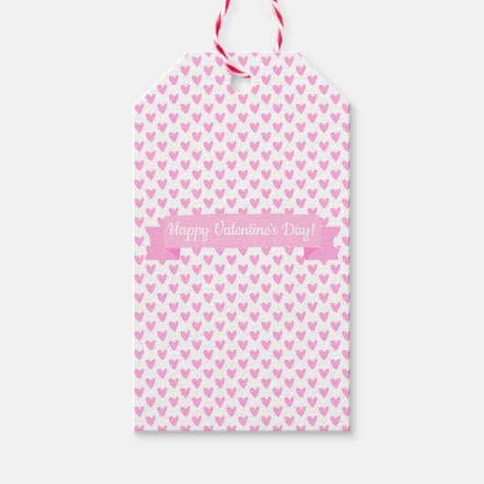 Gelukkig Valentijnsdag | Cute Pink Hearts Pattern Cadeaulabel (Voorkant)