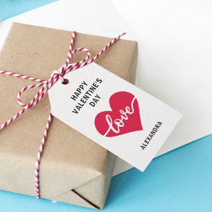 Gelukkig Valentijnsdag eenvoudige magenta hartlief Cadeaulabel