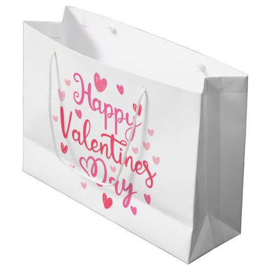 Gelukkig Valentijnsdag Elegant Script Pink Hearts Groot Cadeauzakje (Voorkant Gekanteld)