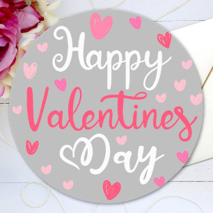 Gelukkig Valentijnsdag Elegant Script Pink Hearts Ronde Sticker