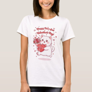 Gelukkig Valentijnsdag Kawaii Kat T-Shirt