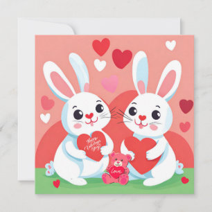 Gelukkig Valentijnsdag Konijn Familie Feestdagenkaart