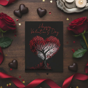 Gelukkig Valentijnsdag Red Heart Tree Briefkaart