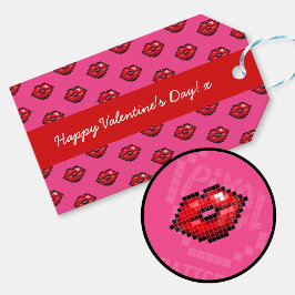 Gelukkig Valentijnsdag Rode Lippen Pixel Art Patro Cadeaulabel