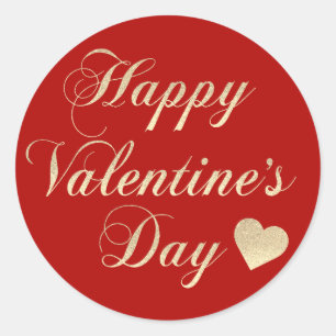 GELUKKIG VALENTIJNSDAG Rood Goud Glitter Hart Ronde Sticker
