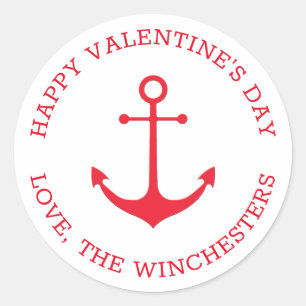 Gelukkig Valentijnsdag rood nautisch anker aangepa Ronde Sticker