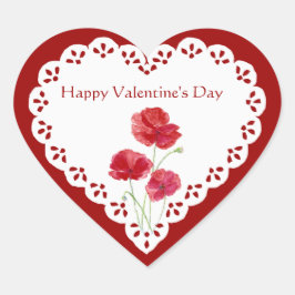 Gelukkig Valentijnsdag Rood Poppy Garden Plant Hart Sticker
