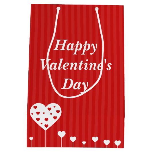 Gelukkig Valentijnsdag roodwitte harten Medium Cadeauzakje (Achterkant)