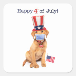 Gelukkig van 4 juli Cute Puppy in Face Mask Vierkante Sticker