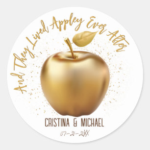 Gelukkig Vanaf Nu Caramelappel Trouwgunst Ronde Sticker
