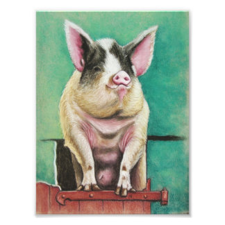 gelukkig varken in pasteldierschilderij foto afdruk