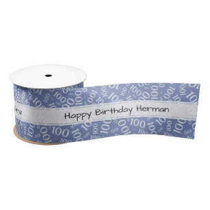 Gelukkig Verjaardag" 100 Nummer Patroon Blauw/Wit Lint