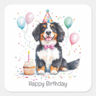 Gelukkig Verjaardag Berner Sennenhond Vierkante Sticker