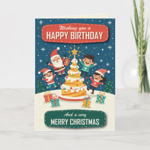 Gelukkig verjaardag en vrolijk kerstfeest kaart