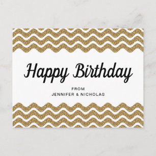 Gelukkig Verjaardag Goud Glitter Witte Chevron Str Briefkaart