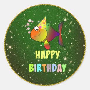Gelukkig Verjaardag, Kleurrijke Viering, Ronde Sticker