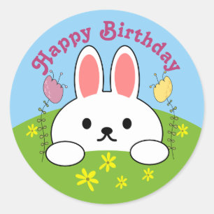 Gelukkig Verjaardag Konijn Ronde Sticker
