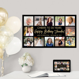 Gelukkig Verjaardag Moderne Fotocollage Zwart en G Poster