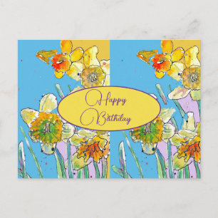 Gelukkig Verjaardag Narcis bloem Geel Blauw Briefkaart