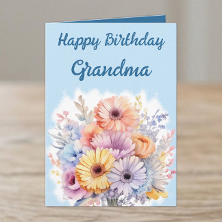Gelukkig Verjaardag Oma bloemen blauw Kaart