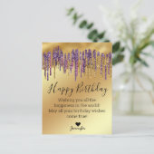 gelukkig verjaardag paars gouden druppelaar metaal briefkaart (Staand voorkant)