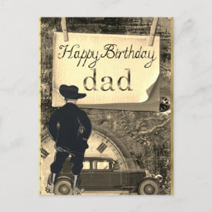 Gelukkig Verjaardag Papa  Auto Cowboy Klok Briefkaart