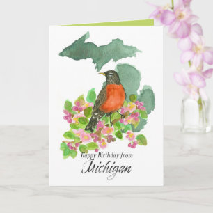 Gelukkig Verjaardag van Michigan Robin Appelbloese Kaart