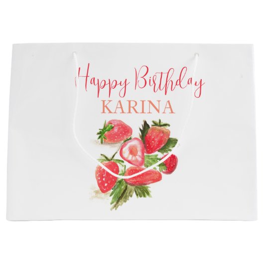 Gelukkig Verjaardagsfeest Aardbeienfruit Zomer Groot Cadeauzakje (Voorkant)