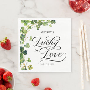 Gelukkig Verliefd Bruidsbruiloft Groene Klaverblad Servet