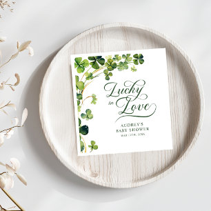 Gelukkig Verliefd Bruidsbruiloft Groene Klaverblad Servet