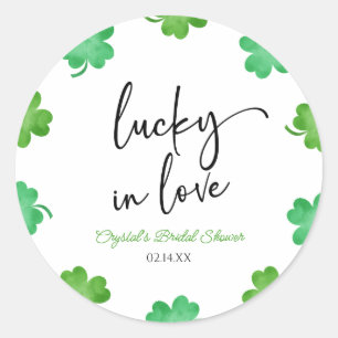 Gelukkig Verliefd Groen Klavertje Vier Bruidsdouch Ronde Sticker