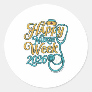 Gelukkig Verpleegstersweek 2026 Stethoscoop Shirt Ronde Sticker