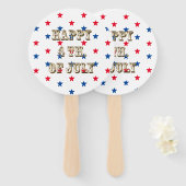 Gelukkig vierde van juli gouden witte blauwe sterr handwaaier (Voorkant en achterkant)