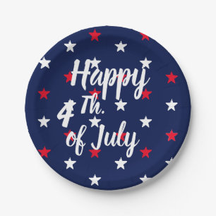 Gelukkig vierde van juli rode witte marineverblauw papieren bordje