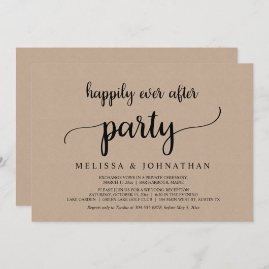 Gelukkig voor altijd, Rustieke Trouwdag Elopement Kaart (Voorkant / Achterkant)