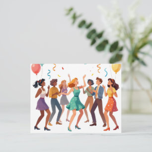 Gelukkig vrienden dansfeest viering feestdagenkaart
