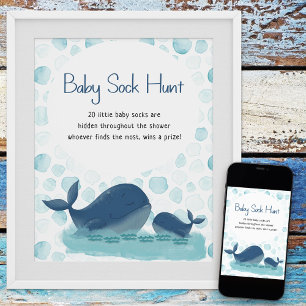 Gelukkig walvis-sokkenjacht baby shower spelposter poster