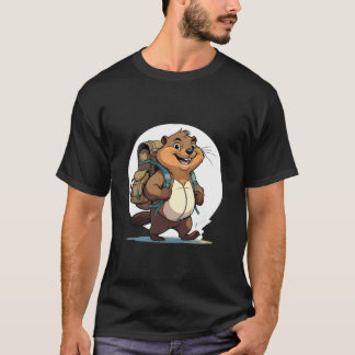 Gelukkig Wandelende Otter Bever met Rugzak T-shirt