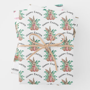 gelukkig waterverf bunny 3 verschillende patronen inpakpapier vel