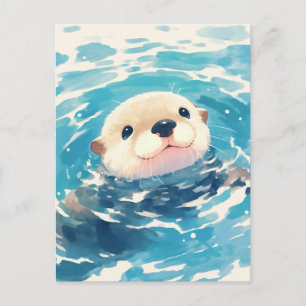Gelukkig Waterverf Otter Zwemmend Briefkaart