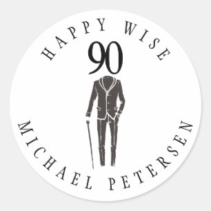 Gelukkig wijs 90 jaar typografie gelukkige verjaar ronde sticker