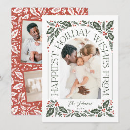 Gelukkig Wishes Arch Holly Berry 3 Foto Collage Feestdagenkaart