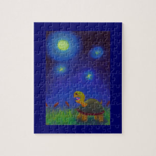 Gelukkig zingende schildpad die leuke leuke kunst legpuzzel