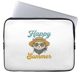 Gelukkig Zomer Kat Vintage Gravure Shirt Ontwerp_1 Laptop Sleeve
