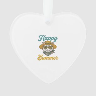 Gelukkig Zomer Kat Vintage Gravure Shirt Ontwerp_1 Ornament