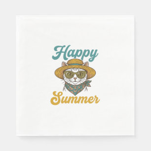 Gelukkig Zomer Kat Vintage Gravure Shirt Ontwerp_1 Servet