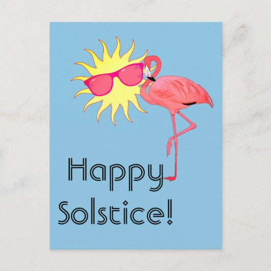 Gelukkig Zonnewende Flamingo en Zon Gezicht Briefkaart (Voorkant)