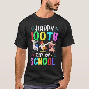 Gelukkige 100 dagen school dabbing koe kip varken t-shirt